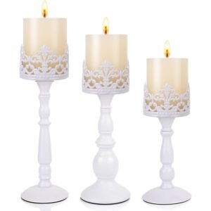 Vintage Pillar Candle Holder 3PCS WHITE