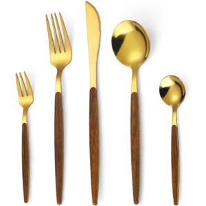 Wood Handle Stainless Steel Flatware Set-Set of 1 GOLD