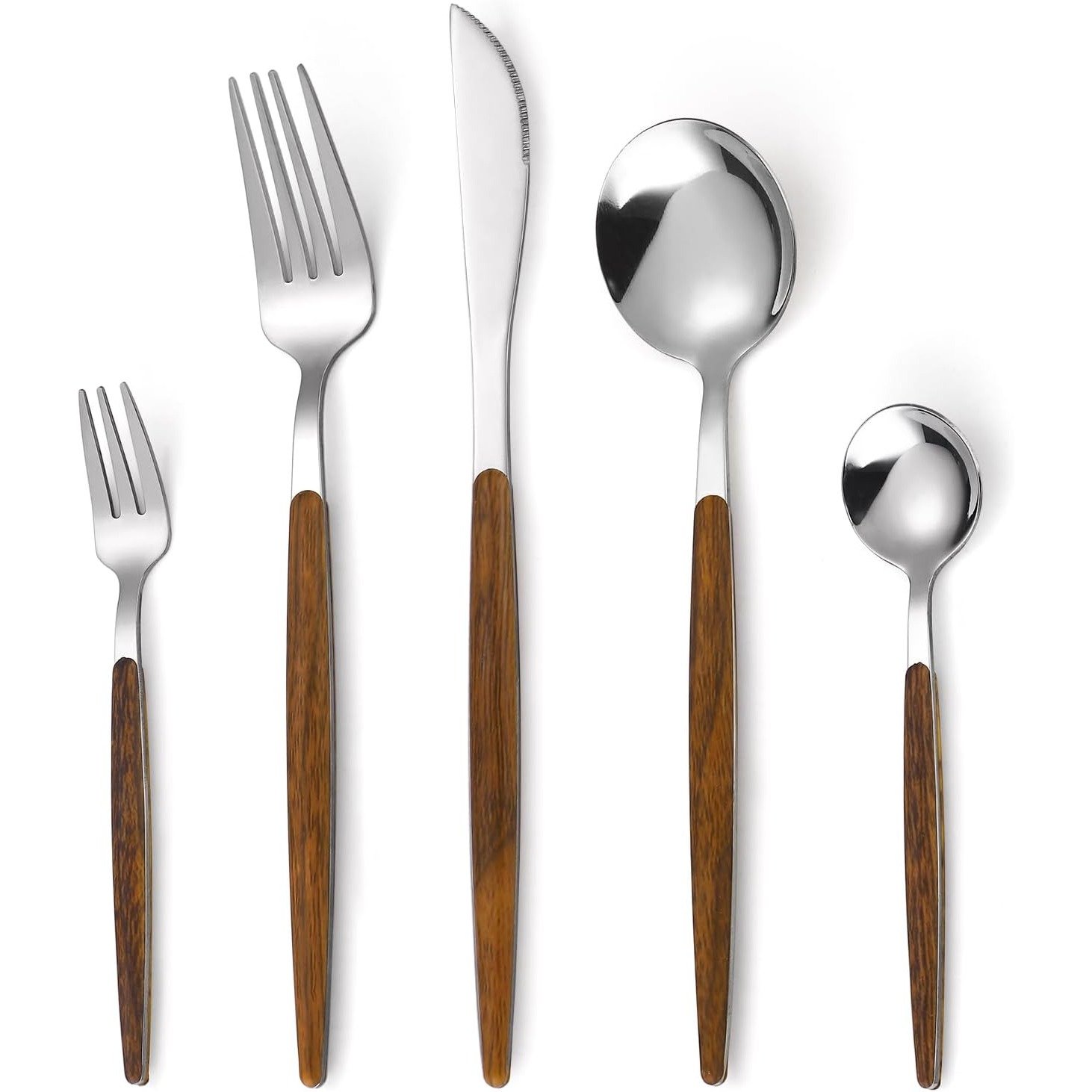 Wood Handle Stainless Steel Flatware Set-Set of 1 SILVER