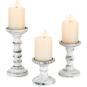 Wood Pillar Candle Holder 3PCS WHITE BLACK